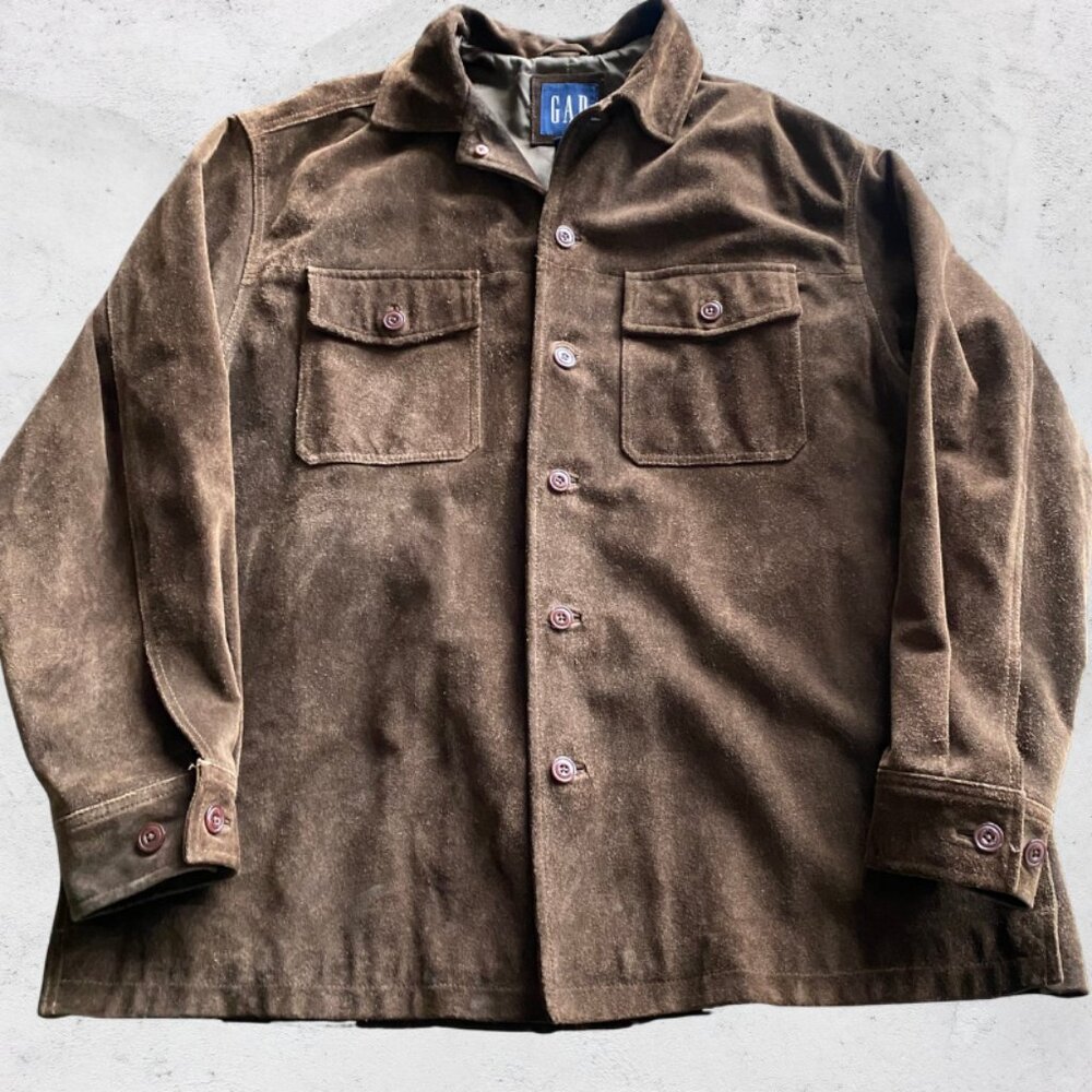 Vintage Gap Jacket Large Y2k Suede Leather Brown Button Front Field  Western